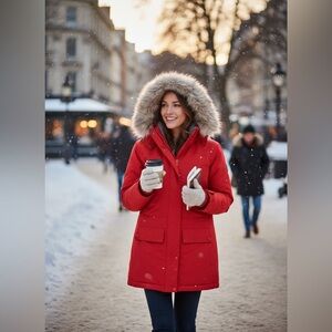 L.L.Bean Women's Baxter State Parka Red Down Coat Faux Fur Hood Vintage Size L